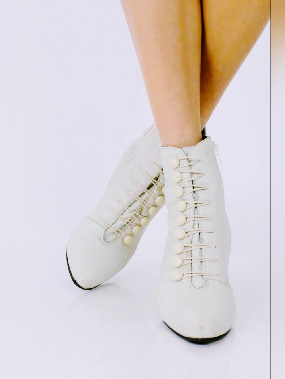 Vintage Cream Leather Booties
